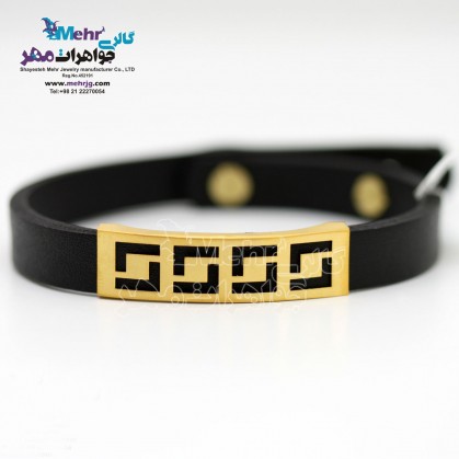 دستبند طلا و چرم - طرح پلکانی-SB0570
